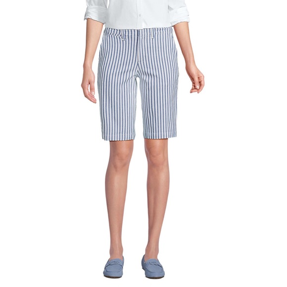 LAND’S END Blue & White Striped Seersucker Shorts Elastic Waist Comfy Casual 16 - Picture 2 of 16